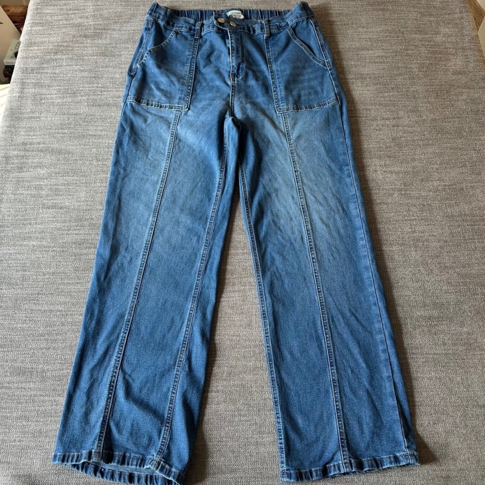 No Comment Wide Leg Jeans Womens XL Blue  Seam Detail